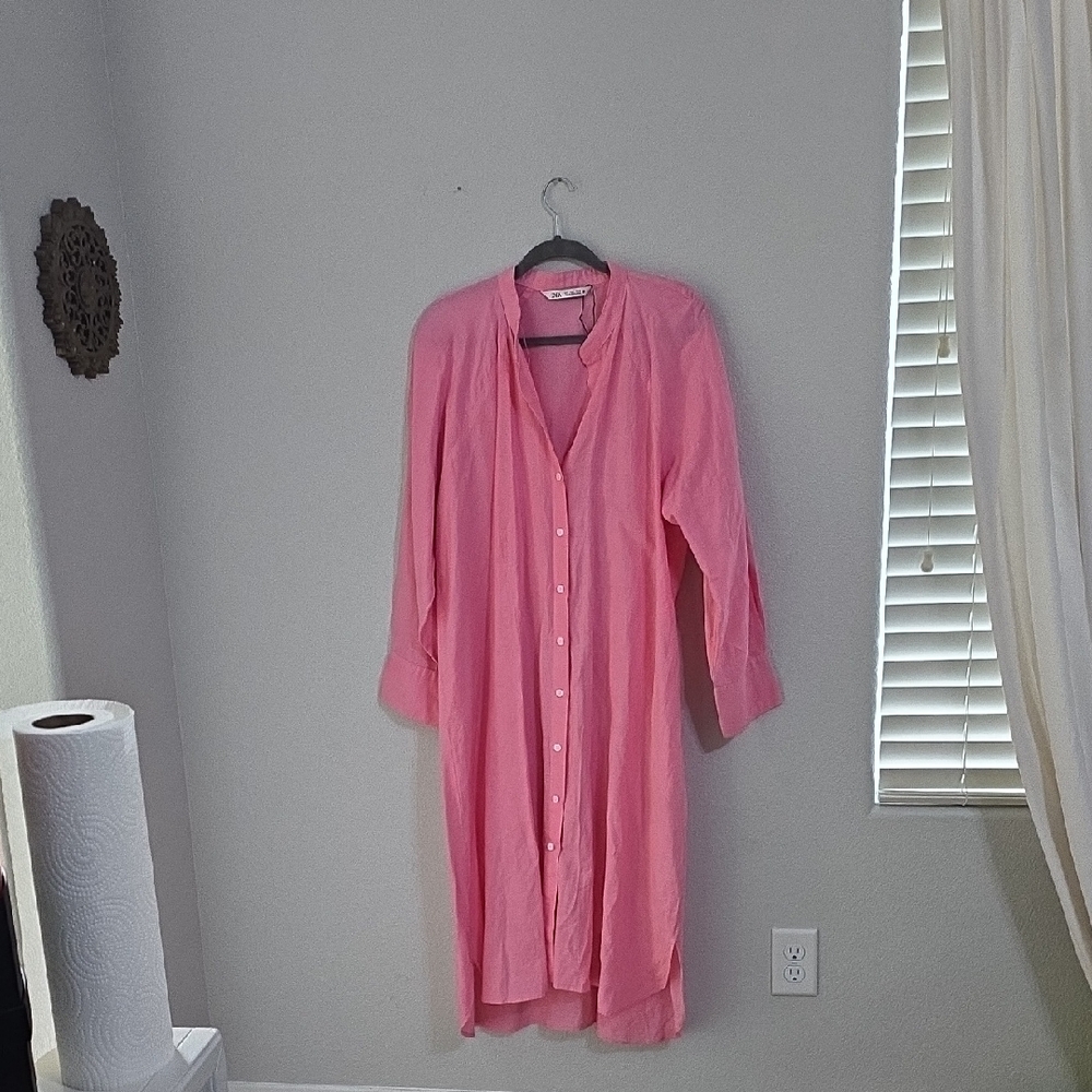 Lightweight Pink Button-Front Shirt Dress